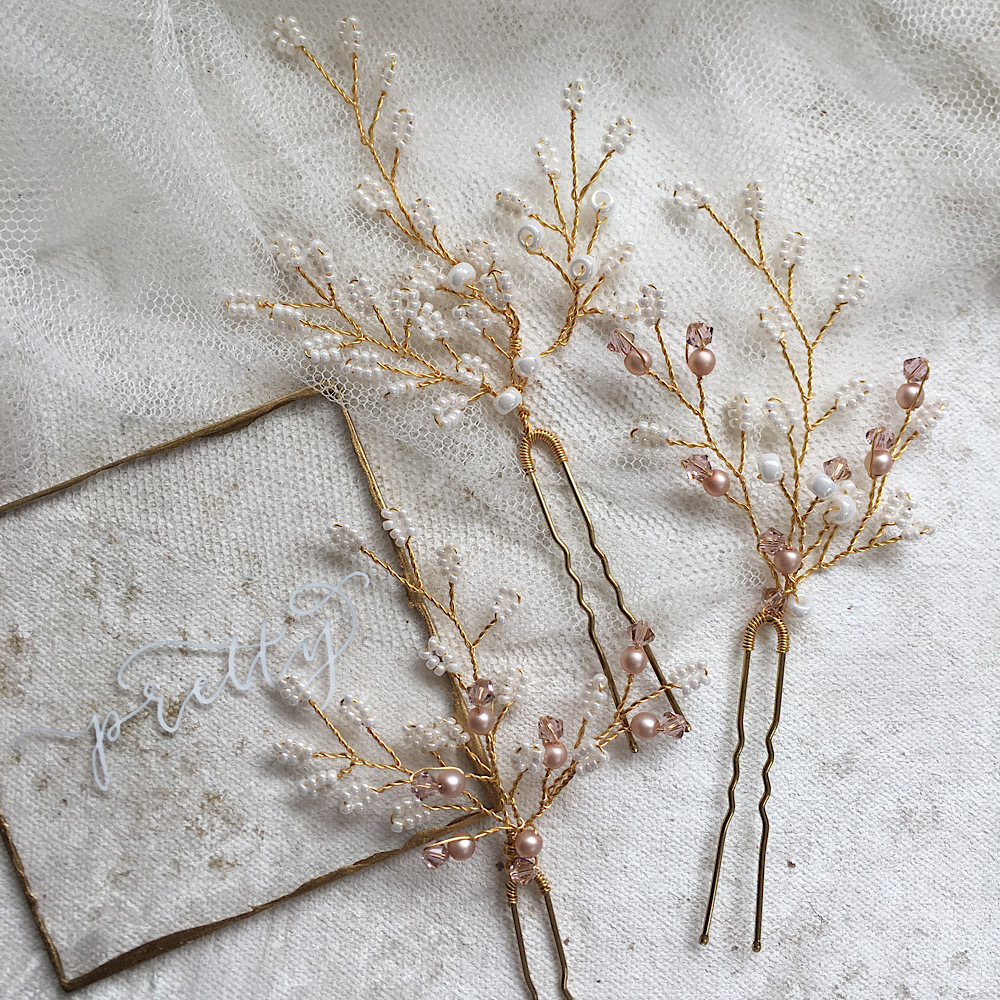 Ivory and Blush Hair Pins ~ Set of 3 Blush bridal hair accessories handcrafted in the UK